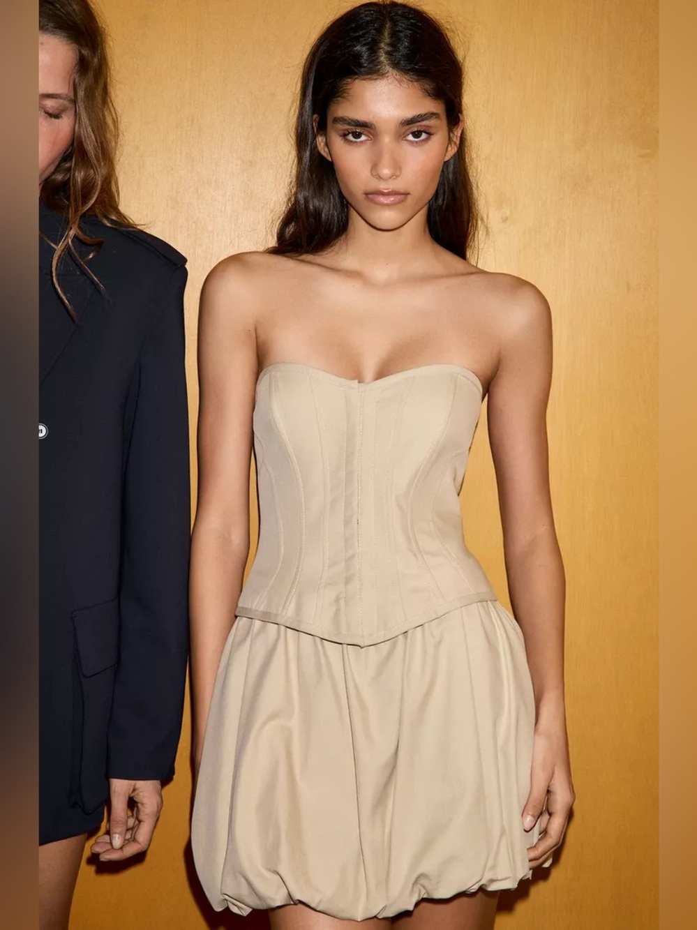 Zara Strapless Bustier Mini Dress in Beige